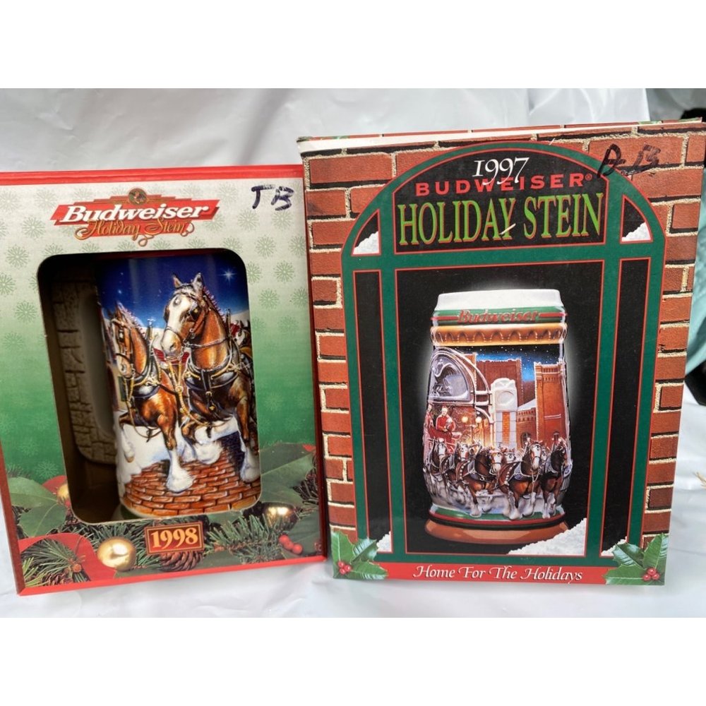Budweiser Holiday Stein beer Germany  Series 1997 1998 Grant's Clydesdales